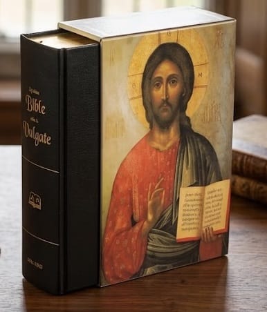 Bible-glaire-selon-la-Vulgate-avec-Boite-sur-bureau